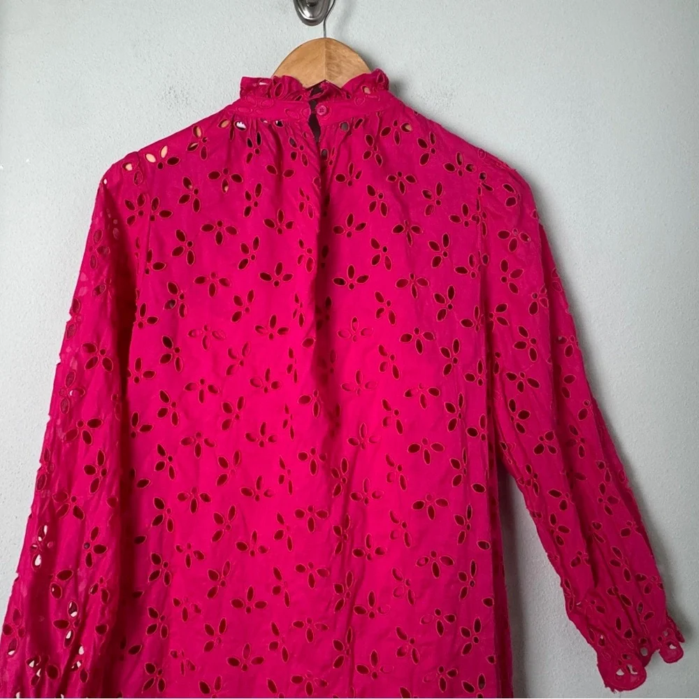 J. Crew Ruffleneck Mini‎ Dress In Eyelet Pink 100% Cotton Dress Size Small